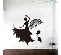 WANGSHUAIS Sticker mural noir et blanc - Danseuse de flamenco espagnole - Décoration murale pour chambre à coucher, salon ou studio de danse - Autocollant mural en vinyle imperméable 72 x 75 cm