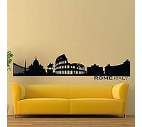 WANGSHUAIS Sticker mural noir et blanc - horizon de la ville de Rome Italie Rome construction silhouette sticker mural pour salon ou chambre à coucher autocollant mural en vinyle imperméable 110 x 29