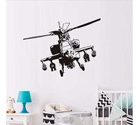 WANGSHUAIS Stickers muraux noirs et blancs avions militaires pour chambre à coucher, décoration de chambre de garçon, autocollants muraux en vinyle imperméable, 77 x 58 cm