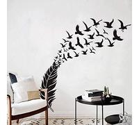 WANGSHUAIS Stickers muraux noirs et blancs - Plume oiseau volant autocollants muraux d'art créatif pour salon et chambre à coucher autocollants muraux en vinyle imperméable 43 x 57 cm