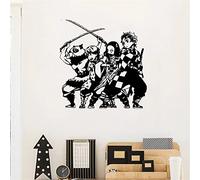 WANGSHUAISAutocollant Mural Noir et Blanc Demon Slayer Personnage d'anime Peinture décorative Chambre Salon TV Fond Mur imperméable Amovible Autocollant Mural 57 cm x 58 cm
