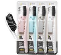 WANGTA Lot de 4 Brosses à Dents Larges - Tête Longue, Deux Fois Plus Large Que l'Ordinaire - Brossage Confortable et Facile (Noire)