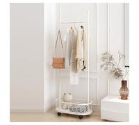 WANGTIAN Porte-Manteau sur Pied, Porte-Manteau autoportant, Porte-Manteau d'entrée en Fer avec roulettes, Cintre avec Filet inférieur, Gain de Place pour Chambre, Couloir, entrée, Bureau (Blanc, 100
