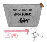 WangVipfei Lot de 4 cadeaux de billet d'avion, bon de voyage avec trousse de maquillage et porte-clés, cadeau d'adieu pour l'année à l'étranger ou les voyages, les voyageurs et les pilotes