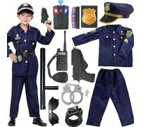 WANGWANG Déguisement de Police pour Enfant - Panoplie d'Officier avec Uniforme, Casquette, Menottes, Talkie-Walkie & Accessoires - Costume de Policier pour Carnaval, Halloween & Fêtes - Tailles（S）