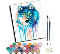 WANGWANGMIAO Peinture par Numéro Kits,Art d'animation de la roue à eau Blue Wolf Peinture Numero Adulte, Creation pour Débutants,Peinture à l'huile Kit,pour Décoration Maison,40x50cm,sans cadre