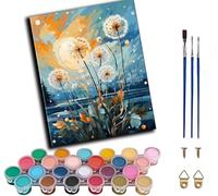 WANGWANGMIAO Peinture par Numéros pour Adultes -Pissenlits et coucher de soleil -16x20 Pouces avec des pinceaux et de pigment Wall Art Decor,avec cadre