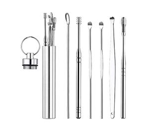 WANGX Innovative Spring Ear Wax Cleaner Tool Set Stainless Steel Ear Pick Ear Wax Removal Kit Ear Curette Cleaner with Storage Box and Cleaning Brush (6PCS A)