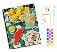 WANGXIAO Diy Peinture au Numero pour Adulte,Peinture à l'huile numéro Kit débutant peinture à l'huile Wall art,40X50Cm,Citrons et poker,avec cadre