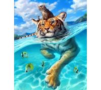 WANGXIAO Peinture Numero Adulte Kits de Peinture au Numéro Peinture par Numéros Pour la Décoration de la Maison,40x50cm,Frères animaux tigre et chaton,sans cadre