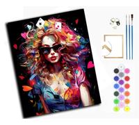 WANGXIAO Peinture par Numero Adulte,DIY Peinture à l'huile par Numéros,Artisanat avec Pinceaux Peintures Acryliques,Maison Cadeau,40x50cm,Fille de poker colorée,avec cadre