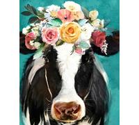 WANGXIAO Peinture par Numero Adulte,DIY Peinture à l'huile par Numéros,Artisanat avec Pinceaux Peintures Acryliques,Maison Cadeau,40x50cm,Animal Vache Fleur,sans cadre