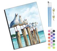 WANGXIAO Peinture par Numero Adulte,DIY Peinture à l'huile par Numéros,Artisanat avec Pinceaux Peintures Acryliques,Maison Cadeau,40x50cm,Mouettes sur des pilotis en bois à la plage,sans cadre