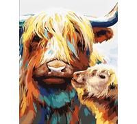 WANGXIAO Peinture par Numéro pour Adulte,Kit de Peinture à l'huile sur Toile Bricolage pour Débutants Avec Pinceau Pigment Acrylique,40x50cm,Vache Highland colorée, amour maternel,sans cadre