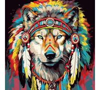 WANGXIAO Peinture par numéro pour adulte - Peinture par numéros - Kit de peinture par numéros - kit de bricolage à l'huile pour adultes -Chapeau de plumes de chef de loup, indien,Avec cadre