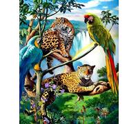 WANGXIAO Peinture par Numéros pour Adulte,DIY Paint by Numbers avec Peinture Acrylique pour Décoration de la Maison,40x50 cm,Animaux de la jungle Léopard Perroquet,sans cadre