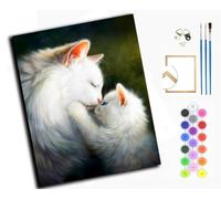 WANGXIAO Peinture par Numéros pour Adulte,DIY Paint by Numbers avec Peinture Acrylique pour Décoration de la Maison,40x50 cm,Chat blanc Animal Amour maternel,avec cadre