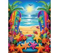 WANGXIAO Peinture par Numéros pour Adulte,DIY Paint by Numbers avec Peinture Acrylique pour Décoration de la Maison,40x50 cm,Étoile de mer de plage de planche de surf arc-en-ciel,sans cadre
