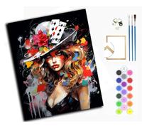 WANGXIAO Peinture Par Numéros Pour Adulte,DIY Peinture Acrylique pour Débutants Facile Sur Toile,40×50 cm,avec Peintures et Pinceaux,Color Rhapsody de Poker Girl,avec cadre