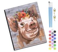 WANGXIAO Peinture Par Numéros Pour Adulte,DIY Peinture Acrylique pour Débutants Facile Sur Toile,40×50 cm,avec Peintures et Pinceaux,Cochon avec une couronne de fleurs,sans cadre