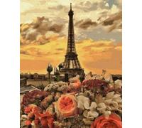 WANGXIAO Peinture par Numéros pour Adulte,DIY Peinture Acrylique pour débutants Facile sur Toile 40×50 cm avec peintures et pinceaux,Paris Dusk Rose,sans cadre