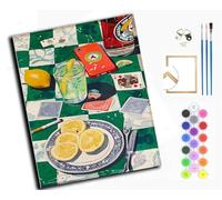 WANGXIAO Peinture par Numéros pour Adulte,DIY Peinture Acrylique pour débutants Facile sur Toile 40×50 cm avec peintures et pinceaux,Citrons et poker,avec cadre