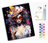 WANGXIAO Peinture par Numéros pour Adulte,DIY Peinture Acrylique pour débutants Facile sur Toile 40×50 cm avec peintures et pinceaux,Fille de poker colorée,avec cadre