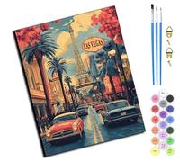 WANGXIAO Peinture Par Numéros Pour Adulte,DIY Peinture Acrylique pour Débutants Facile Sur Toile,40×50 cm,avec Peintures et Pinceaux,Les rues de Las Vegas,sans cadre