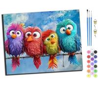 WANGXIAO Peinture par Numéros pour Adulte,Peinture à l'huile sur Toile Bricolage avec pinceaux Peinture de Dessin de Pigment Acrylique 16x20 Pouces,Quatre oiseaux mignons et colorés,avec cadre