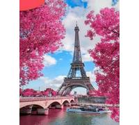WANGXIAO Peinture par numéros pour Adultes débutants,kit de Peinture à l'huile sur Toile par numéro avec Peinture Acrylique pigmentée,40x50 cm,Tour de fleurs de cerisier roses de Paris,sans cadre