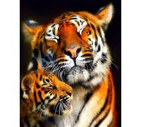 WANGXIAO Peinture par numéros pour adultes débutants,Peinture à l'huile à la main,Décoration de la maison,50 x 40 cm,Deux tigres, amour maternel,sans cadre