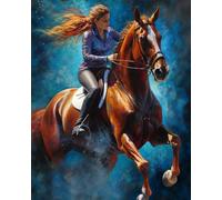 WANGXIAO Peinture par numéros pour adultes débutants,Peinture à l'huile à la main,Décoration de la maison,50 x 40 cm,Belle cavalière courant à cheval,sans cadre