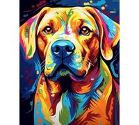 WANGXIAO peinture par numéros pour adultes - Kits de peinture par numéros sur toile pour décoration murale de la maison - Peinture,40x50 cm,Chien de compagnie coloré Labrador Retriever,sans cadre