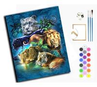 WANGXIAO peinture par numéros pour adultes - Kits de peinture par numéros sur toile pour décoration murale de la maison - Peinture,40x50 cm,Rois des animaux : tigres, lions et léopards,avec cadre