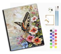 WANGXIAO Peinture par numéros pour adultes,peinture à l'huile par numéros sur toile artisanat avec pinceaux peintures acryliques,40x50cm,Papillons et fleurs à l'aquarelle,avec cadre