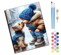 WANGXIAO Peinture par numéros pour adultes -Peinture acrylique par numéros Pour adultes - Pour cadeau et décoration de la maison - 40 x 50cm,Un baiser de chien sous la pluie,sans cadre