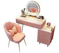 WANGXLGD Coiffeuse avec lumière, Bureau de Coiffeuse, Coiffeuse avec 5 tiroirs et 1 Armoire, Coiffeuse avec Tabouret, pour Femmes, Filles, Chambre à Coucher (Pink,100cm)