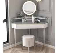 WANGXLGD Set de Coiffeuse d'angle, Bureau de Maquillage avec Miroir et 2 tiroirs, Bureau d'angle Blanc avec Tabouret rembourré, Grand Meuble sous-Vasque de Rangement pour Filles (75cm)
