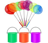 Wangyaohan Lot de 10 filets de pêche télescopiques en forme de papillon et seau pliable - Kit de capture extensible de 38,1 cm à 86,4 cm