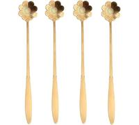 Wangyaohan Lot de 16 cuillères à café en forme de fleur de 17,8 cm en acier inoxydable à long manche en forme de fleur