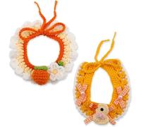 Wangyaohan Lot de 2 colliers pour chat, mignon, tricoté, taille M, orange, jaune, motif fruits, design tricoté avec des éléments mignons et délicats