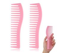 Wangyaohan Lot de 2 peignes à dents larges pour cheveux bouclés, peigne à cheveux en plastique, peigne à grandes dents (rose)