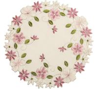 Wangyaohan Lot de 2 sets de table ronds en dentelle, sets de table et sous-verres à fleurs jaunes et bleues brodées en ajouré (ronds, 30 cm, fleurs roses)