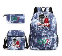 WANGYFAN #7 Sac à Dos Ronaldo pour garçons, Ensemble de 3 pièces - Sac d'école imperméable pour Filles et garçons, Ensemble de 3 pièces pour collégiens et lycéens,B1