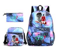 WANGYFAN #7 Sac à Dos Ronaldo pour garçons, Ensemble de 3 pièces - Sac d'école imperméable pour Filles et garçons, Ensemble de 3 pièces pour collégiens et lycéens,B3