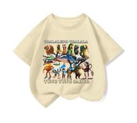 WANGYFAN T-Shirt pour Enfants à col Rond Tralalelo Tralala Tung Tung Tung Sahur T-Shirt Italien et Brainrot Animaux T-Shirts Unisexes Amusants à Manches Courtes,Beige,150cm