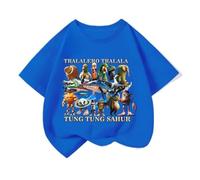 WANGYFAN T-Shirt pour Enfants à col Rond Tralalelo Tralala Tung Tung Tung Sahur T-Shirt Italien et Brainrot Animaux T-Shirts Unisexes Amusants à Manches Courtes,Bleu,140cm