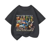 WANGYFAN T-Shirt pour Enfants à col Rond Tralalelo Tralala Tung Tung Tung Sahur T-Shirt Italien et Brainrot Animaux T-Shirts Unisexes Amusants à Manches Courtes,Gris,150cm