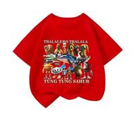 WANGYFAN T-Shirt pour Enfants à col Rond Tralalelo Tralala Tung Tung Tung Sahur T-Shirt Italien et Brainrot Animaux T-Shirts Unisexes Amusants à Manches Courtes,Rouge,150cm