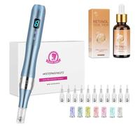 Wangyongg Dermapen Stylo de beauté électrique à micro-aiguilles avec 8 vitesses et 12 cartouches de sérum au rétinol pour microneedling Bleu clair